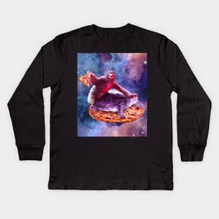 Trippy Space Sloth Turtle - Sloth Pizza Kids Long Sleeve T-Shirt